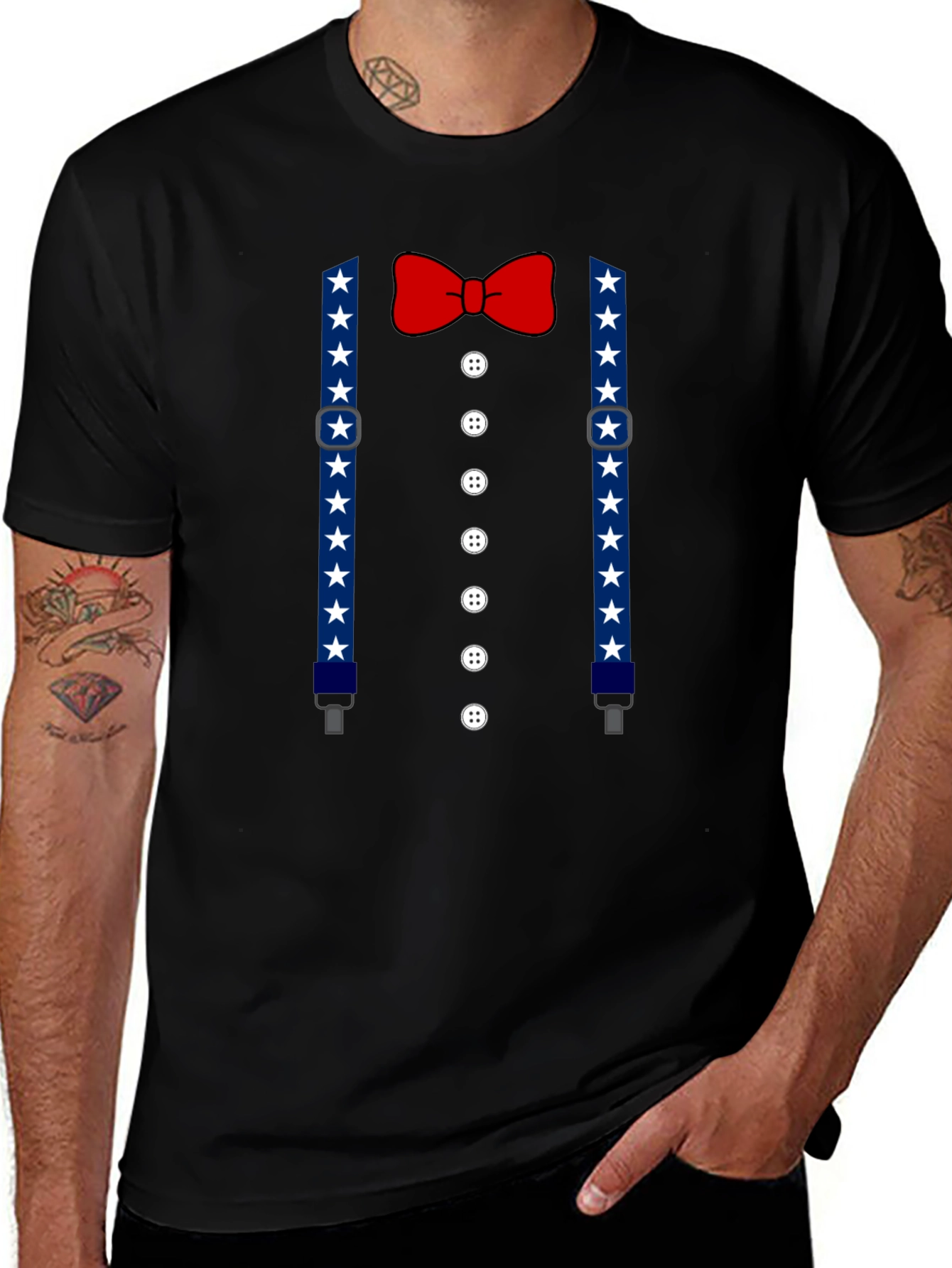 Patriotic Suspenders & Bow Tie Mens T-Shirt
