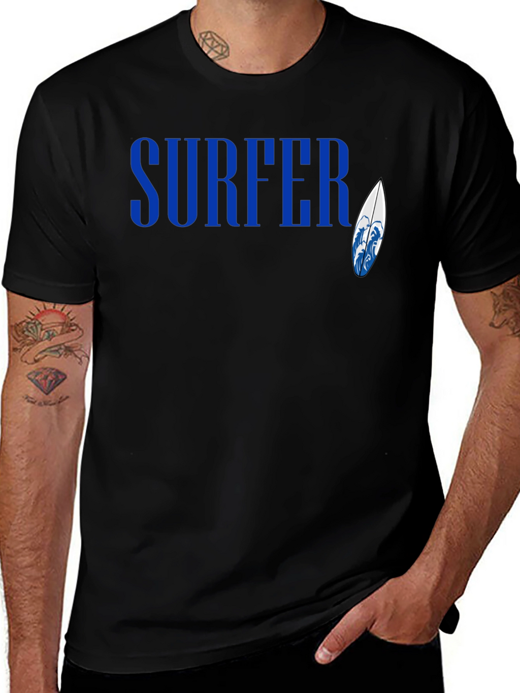 Surfer Graphic Tee - Black Cotton T-Shirt