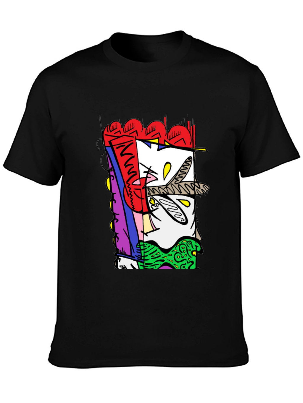 Abstract Graphic Print Black Crew Neck Tee