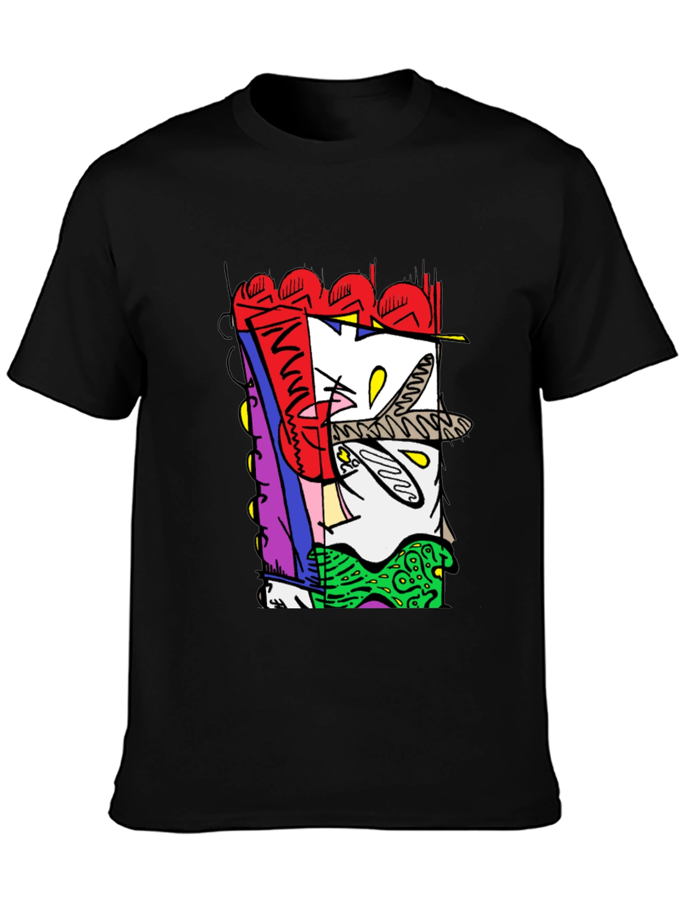 Abstract Graphic Print Black Crew Neck Tee