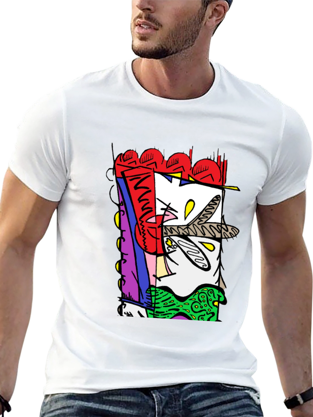 Abstract Graphic Print Black Crew Neck Tee