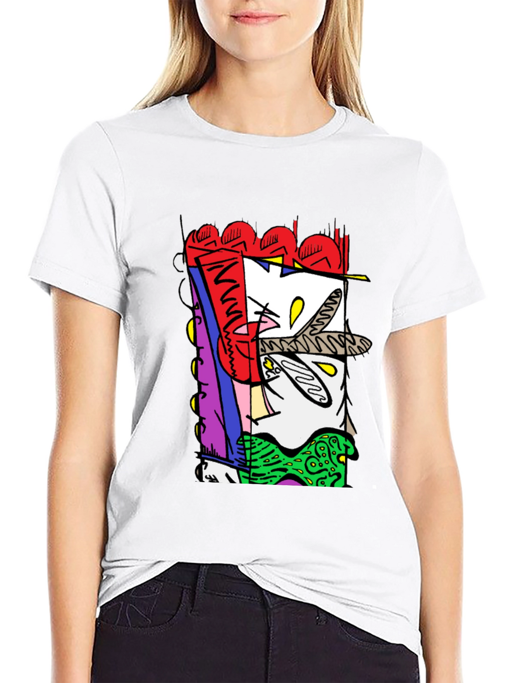 Abstract Graphic Print Black Crew Neck Tee
