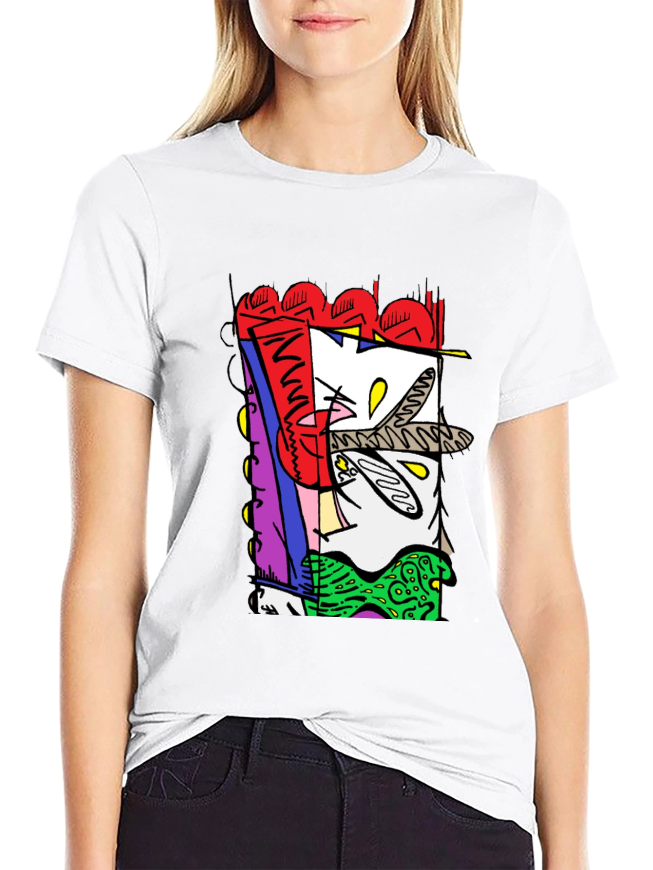 Abstract Graphic Print Black Crew Neck Tee