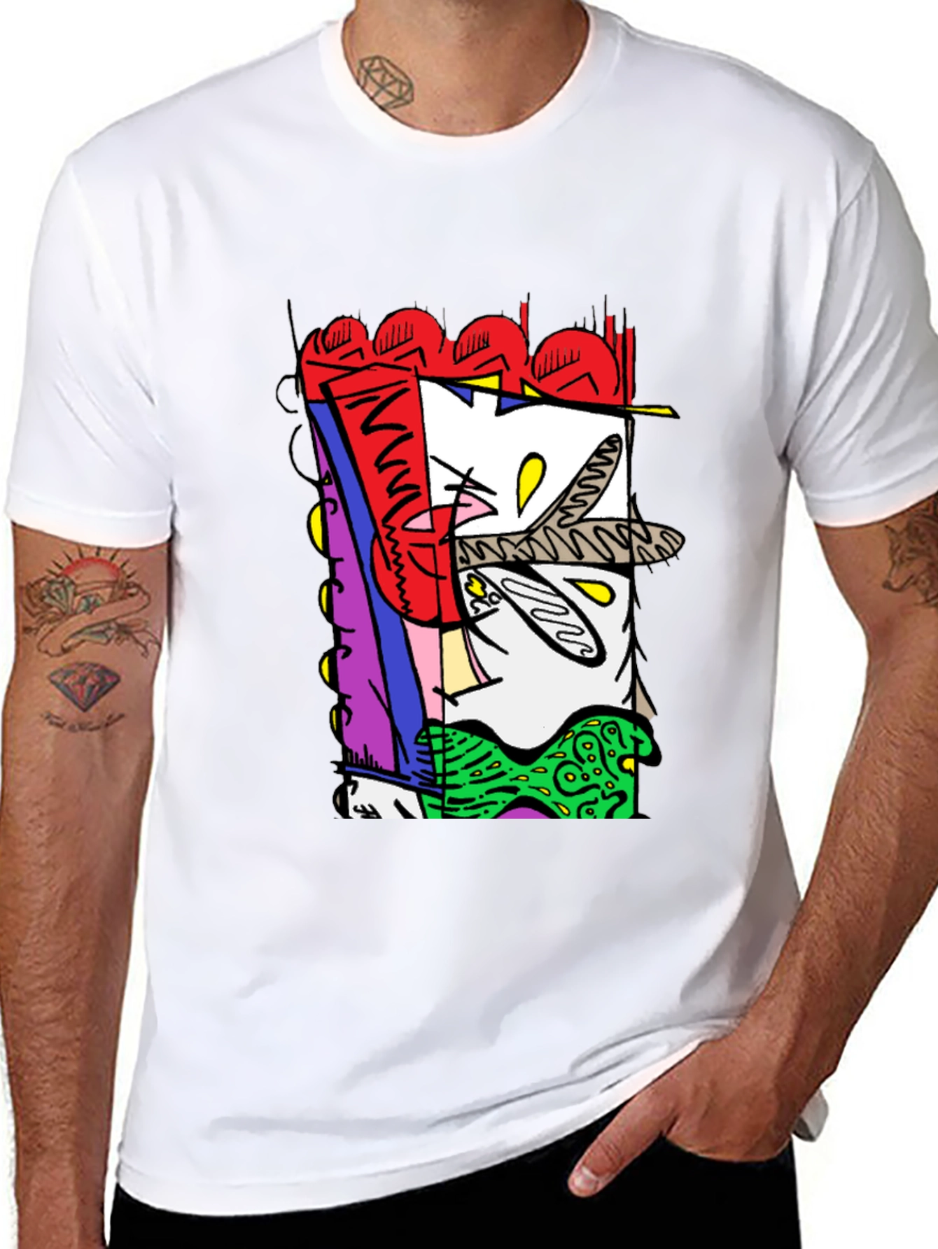 Abstract Graphic Print Black Crew Neck Tee