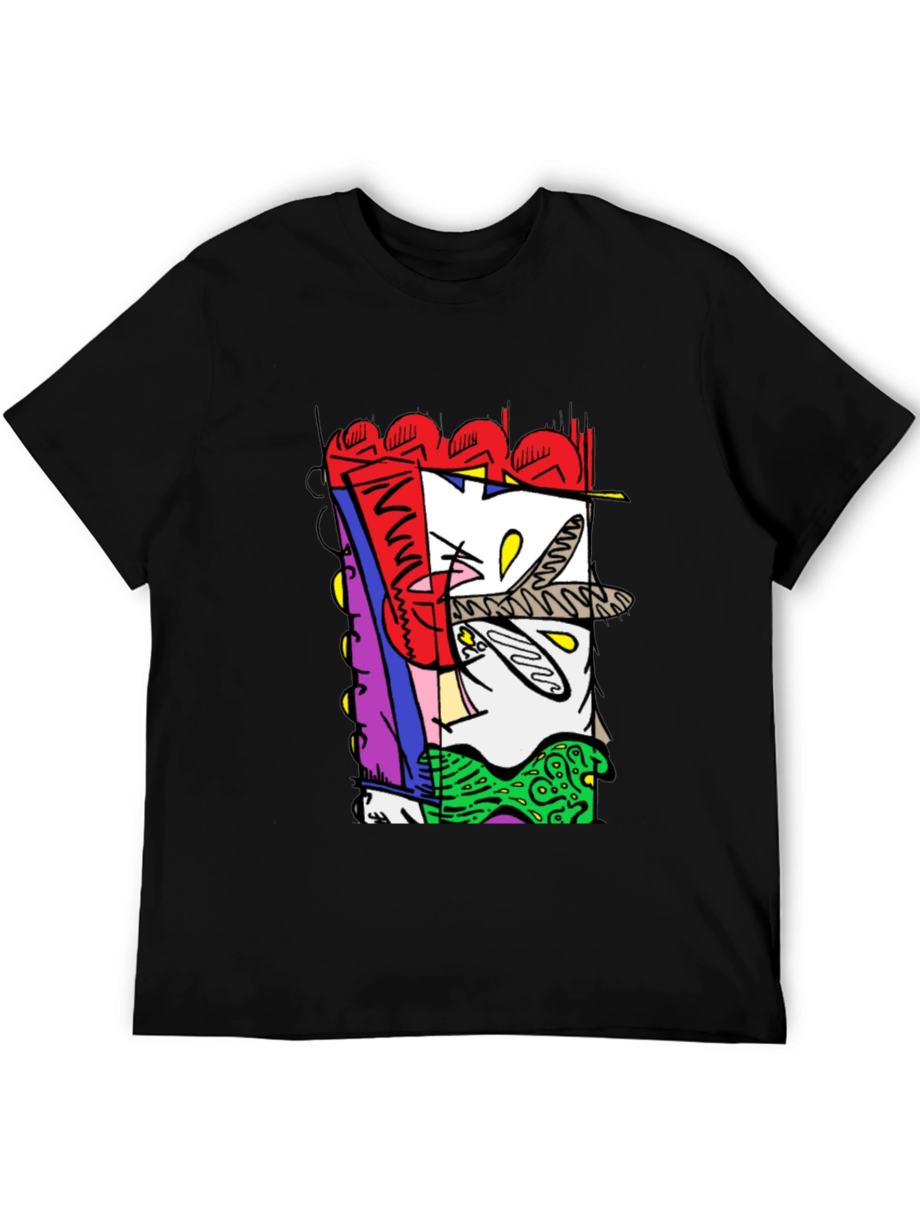 Abstract Graphic Print Black Crew Neck Tee
