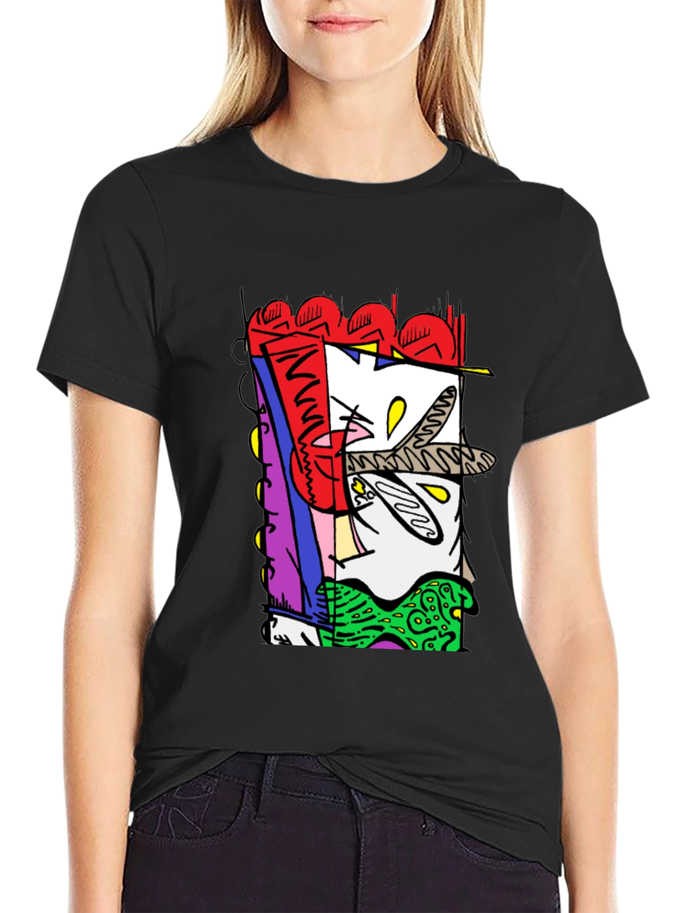 Abstract Graphic Print Black Crew Neck Tee