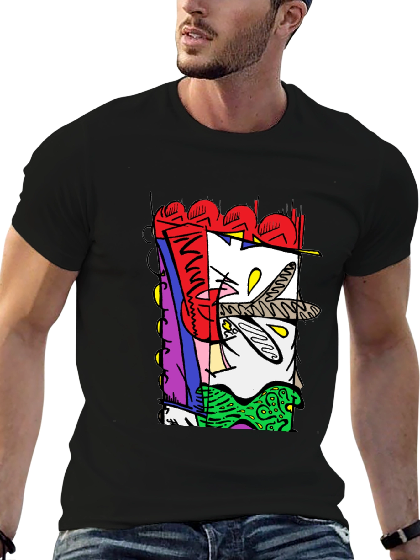 Abstract Graphic Print Black Crew Neck Tee