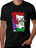 Abstract Graphic Print Black Crew Neck Tee