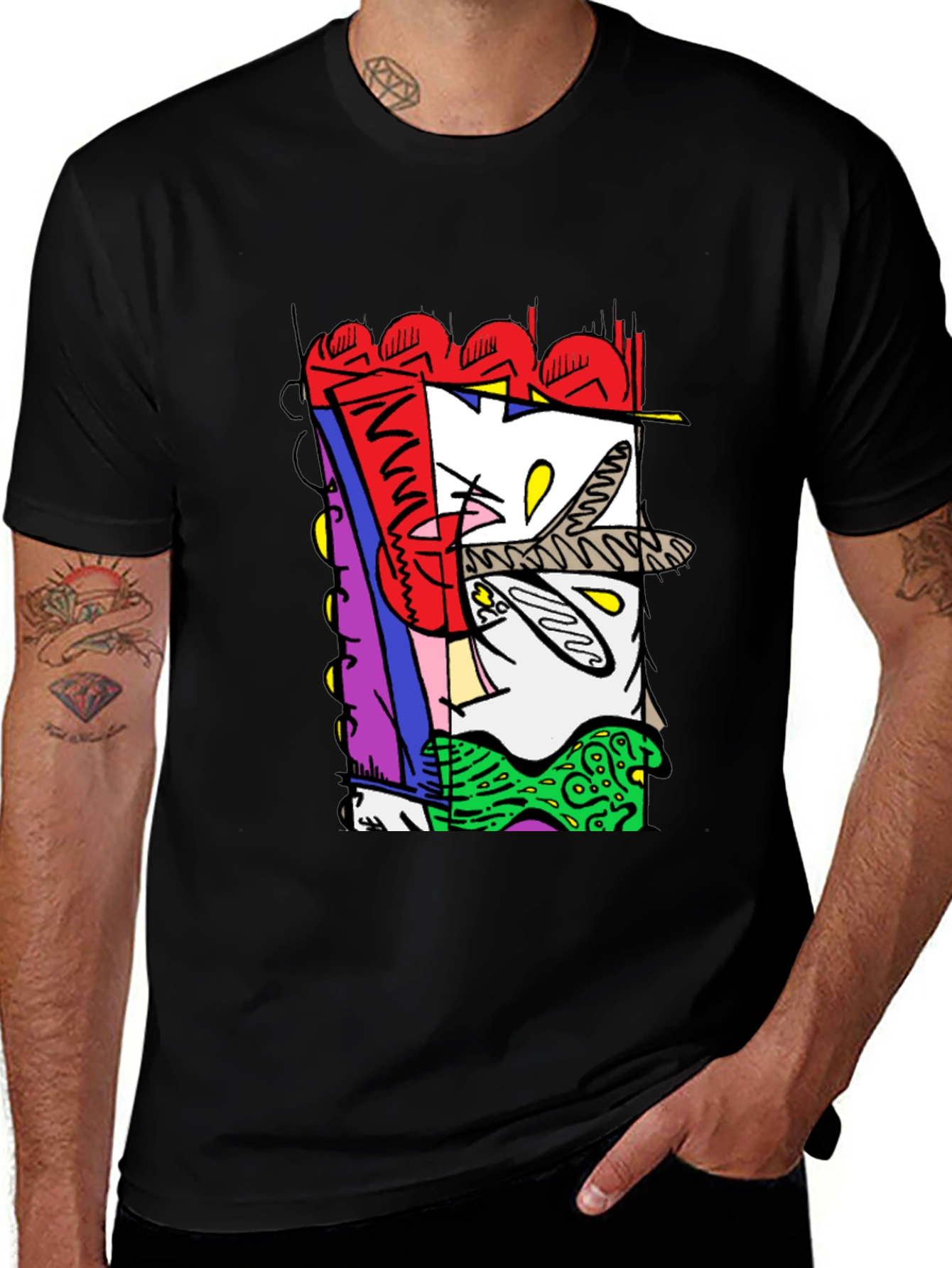 Abstract Graphic Print Black Crew Neck Tee