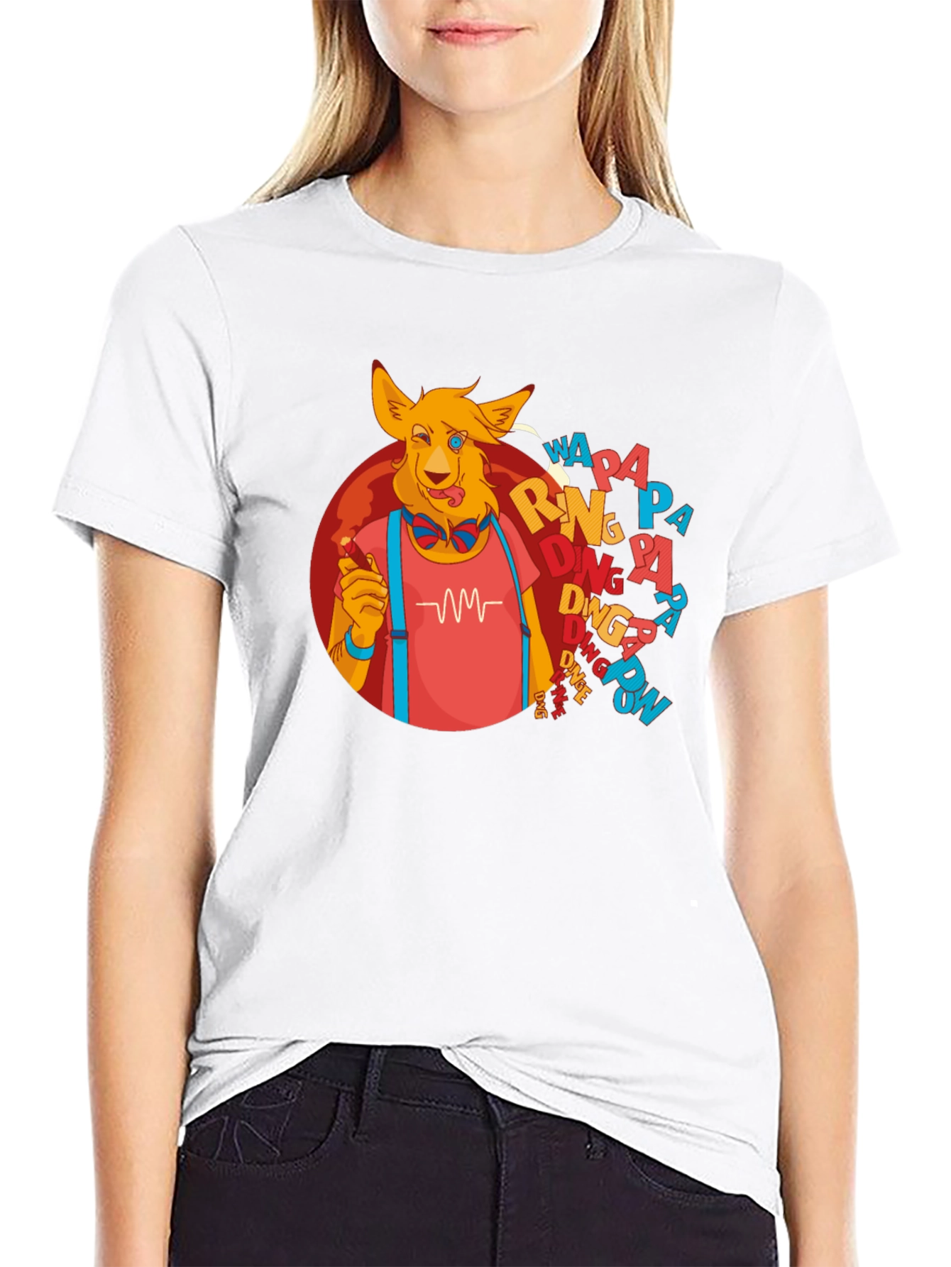 Cartoon Dog Graphic T-Shirt - Black Crew Neck Tee
