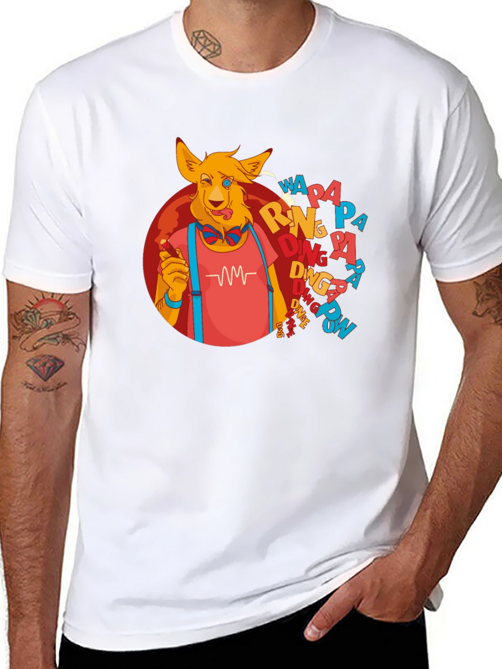 Cartoon Dog Graphic T-Shirt - Black Crew Neck Tee