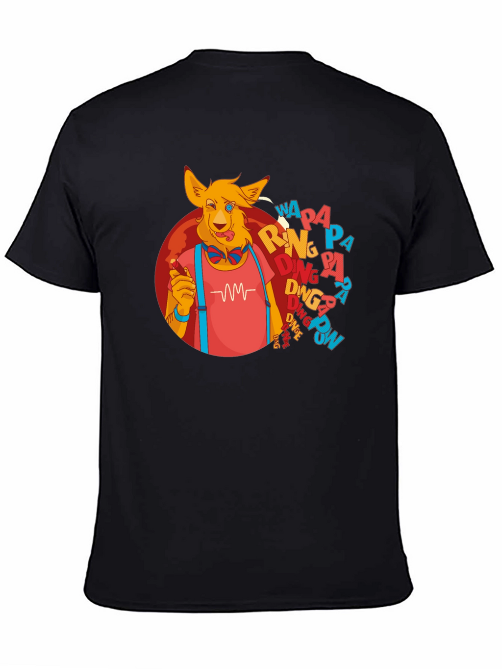 Cartoon Dog Graphic T-Shirt - Black Crew Neck Tee