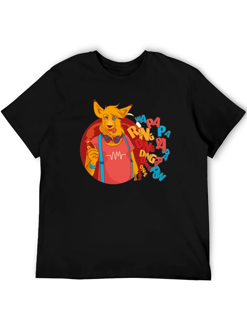 Cartoon Dog Graphic T-Shirt - Black Crew Neck Tee