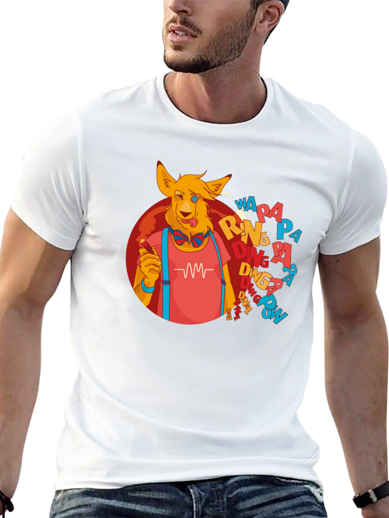 Cartoon Dog Graphic T-Shirt - Black Crew Neck Tee