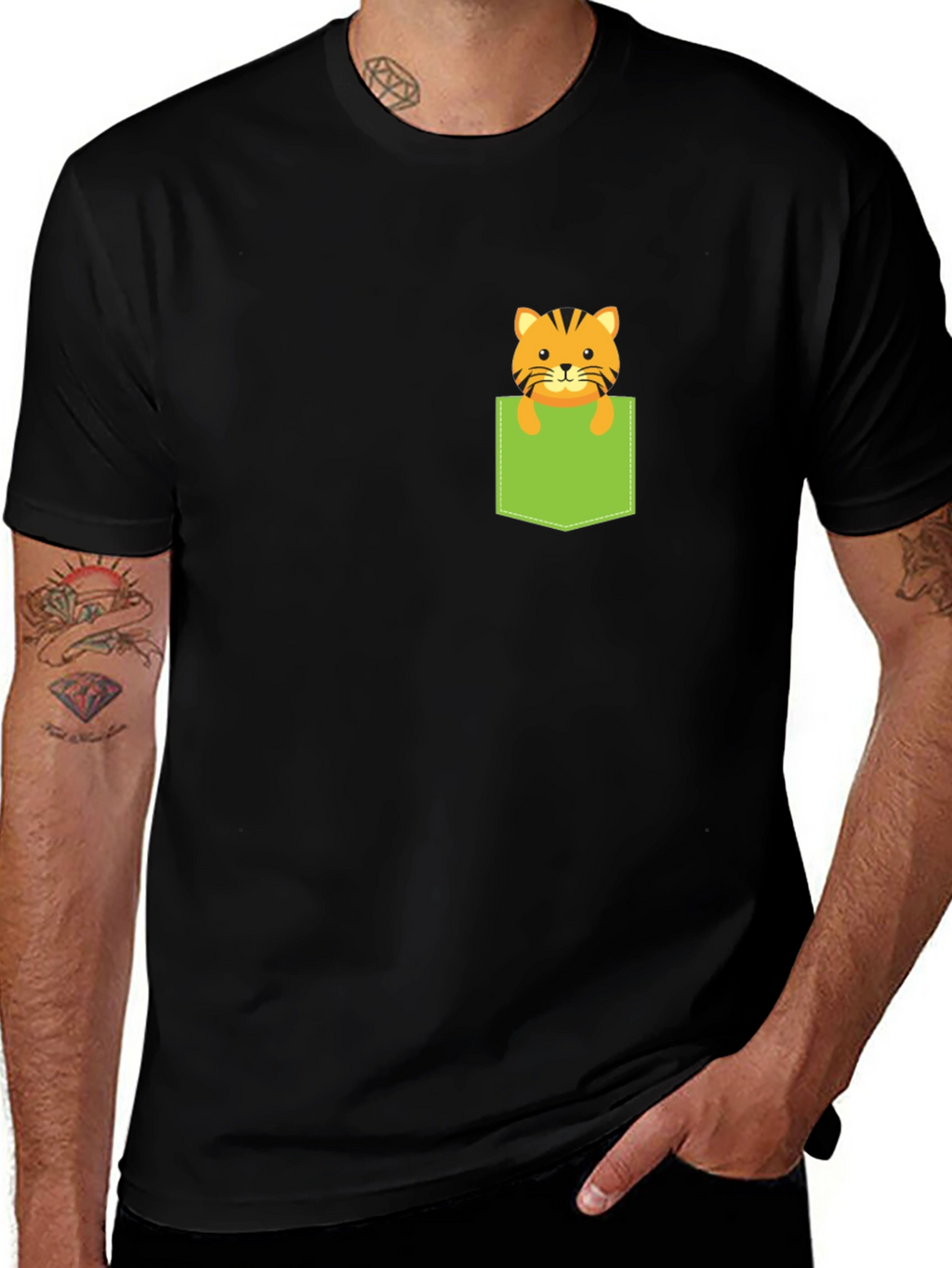 Tiger in Pocket Graphic Tee - Black