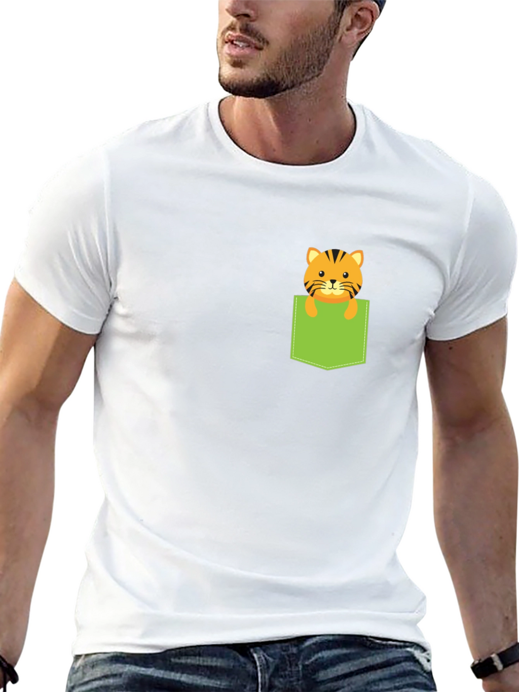 Tiger in Pocket Graphic Tee - Black