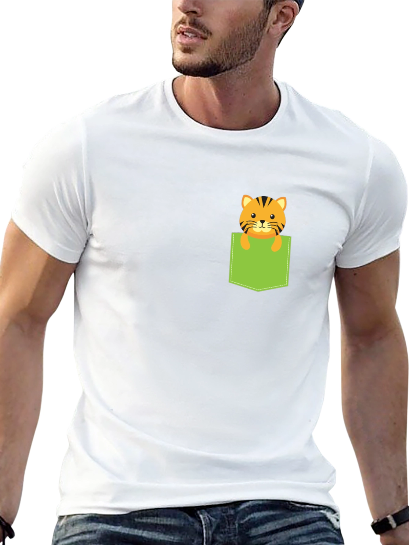 Tiger in Pocket Graphic Tee - Black