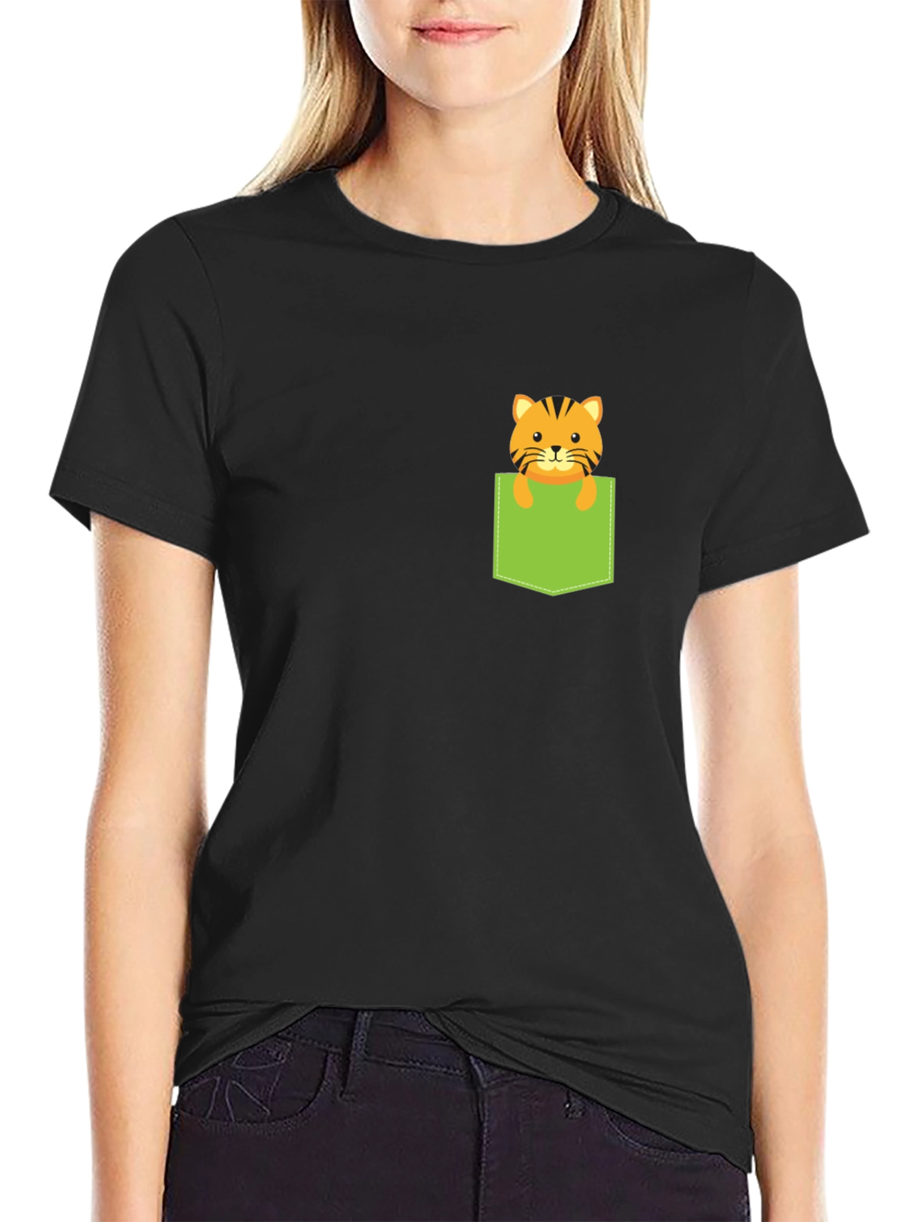 Tiger in Pocket Graphic Tee - Black