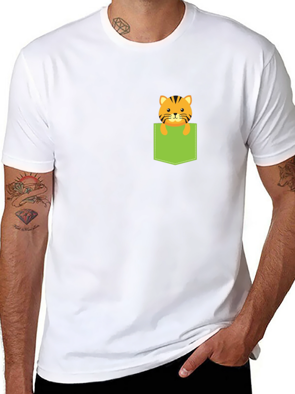 Tiger in Pocket Graphic Tee - Black