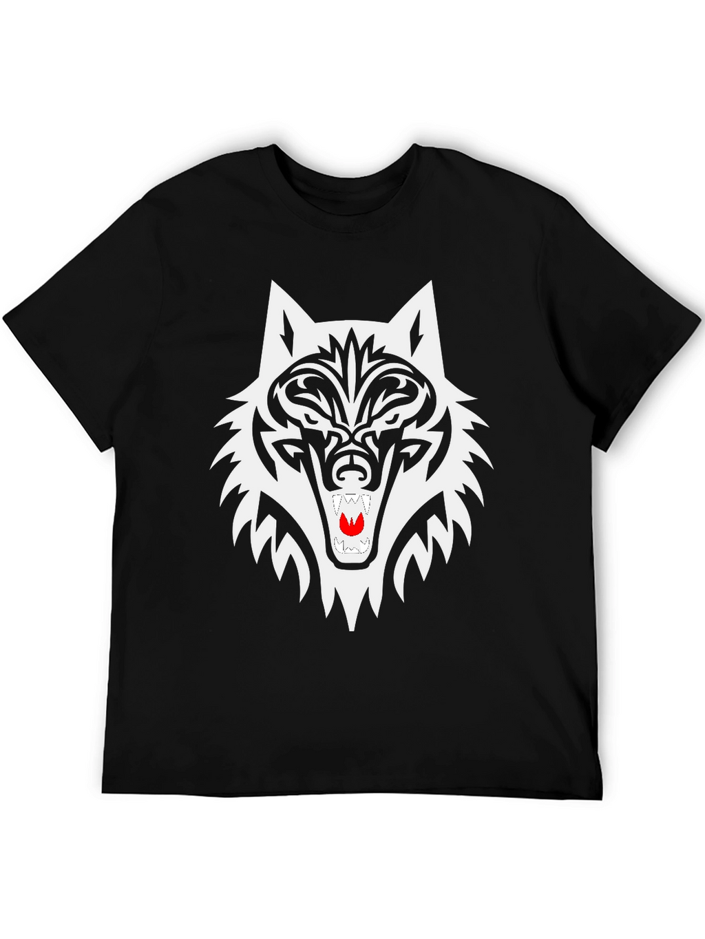 Black Wolf Graphic Tee - Tribal Style