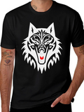 Black Wolf Graphic Tee - Tribal Style