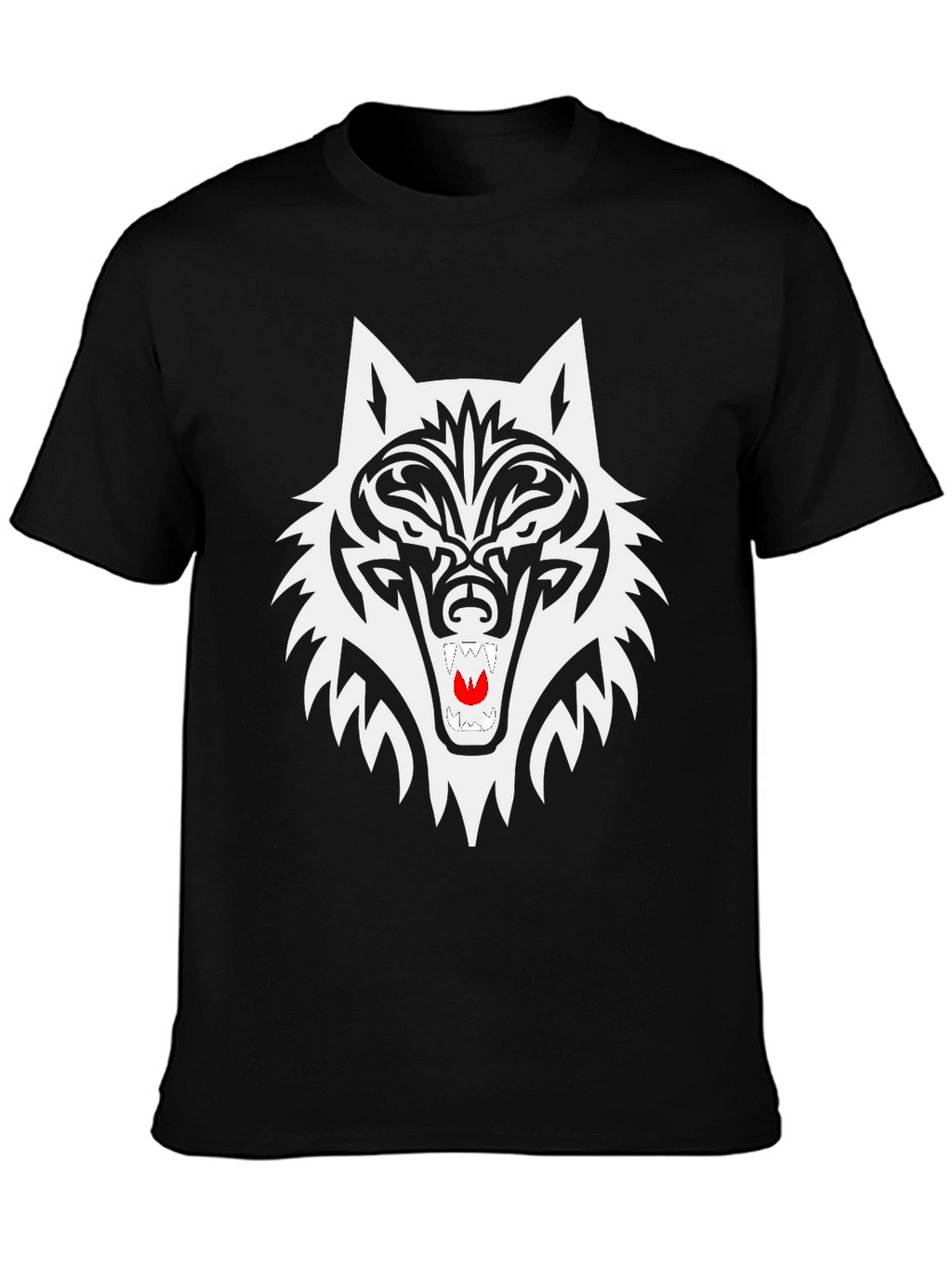Black Wolf Graphic Tee - Tribal Style
