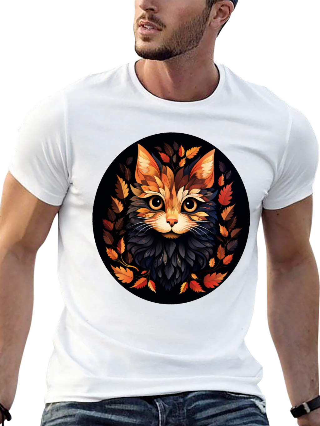 Stylish Cat Art Black T-Shirt