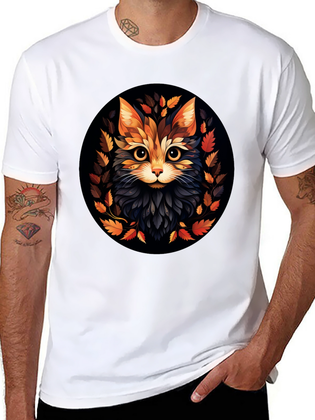 Stylish Cat Art Black T-Shirt
