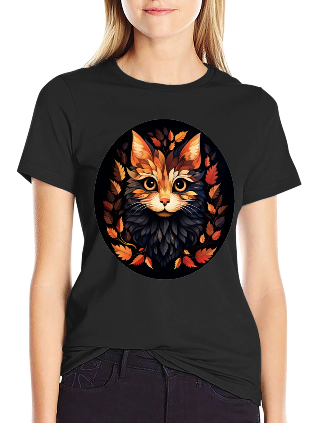 Stylish Cat Art Black T-Shirt