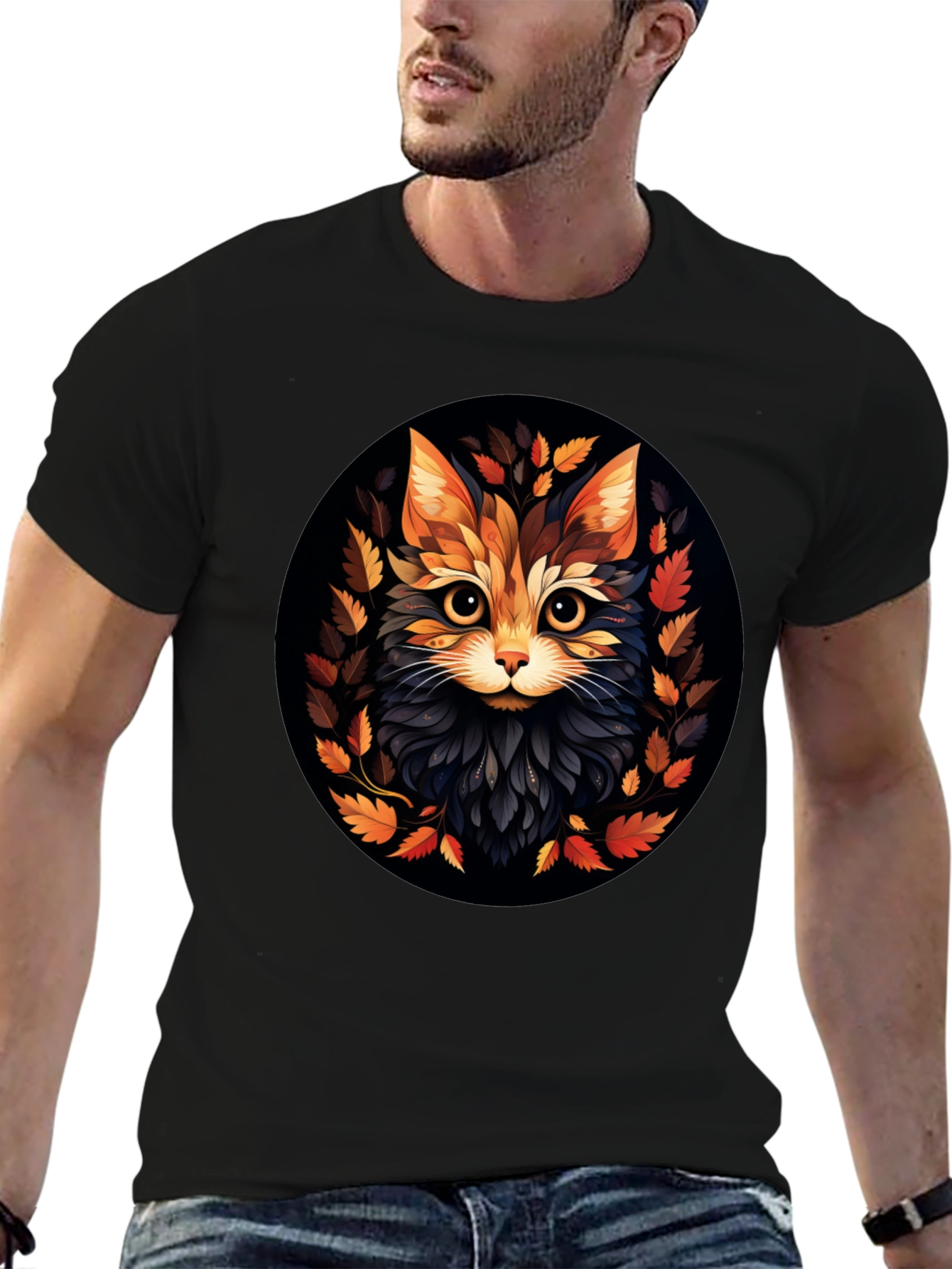 Stylish Cat Art Black T-Shirt