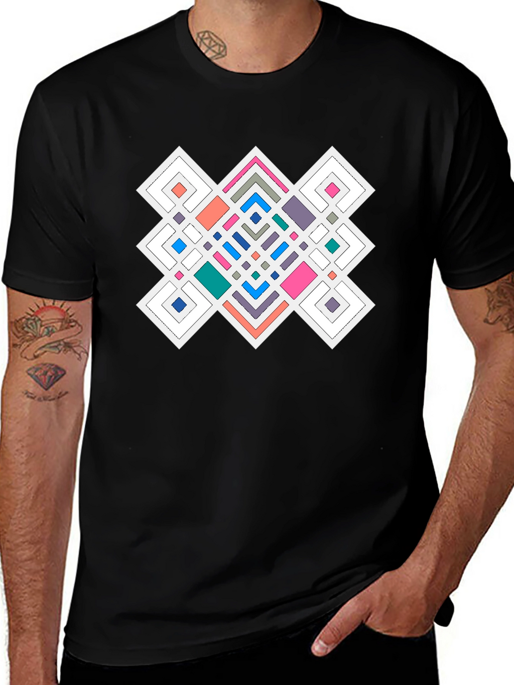 Geometric Pattern Black T-Shirt