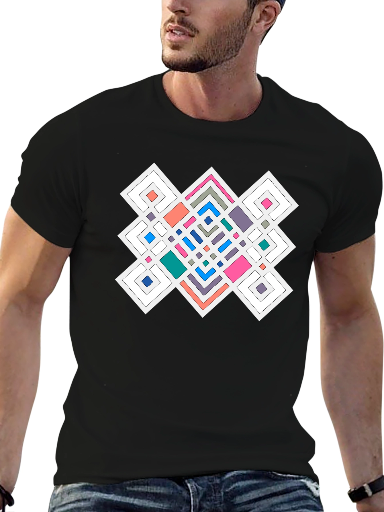 Geometric Pattern Black T-Shirt