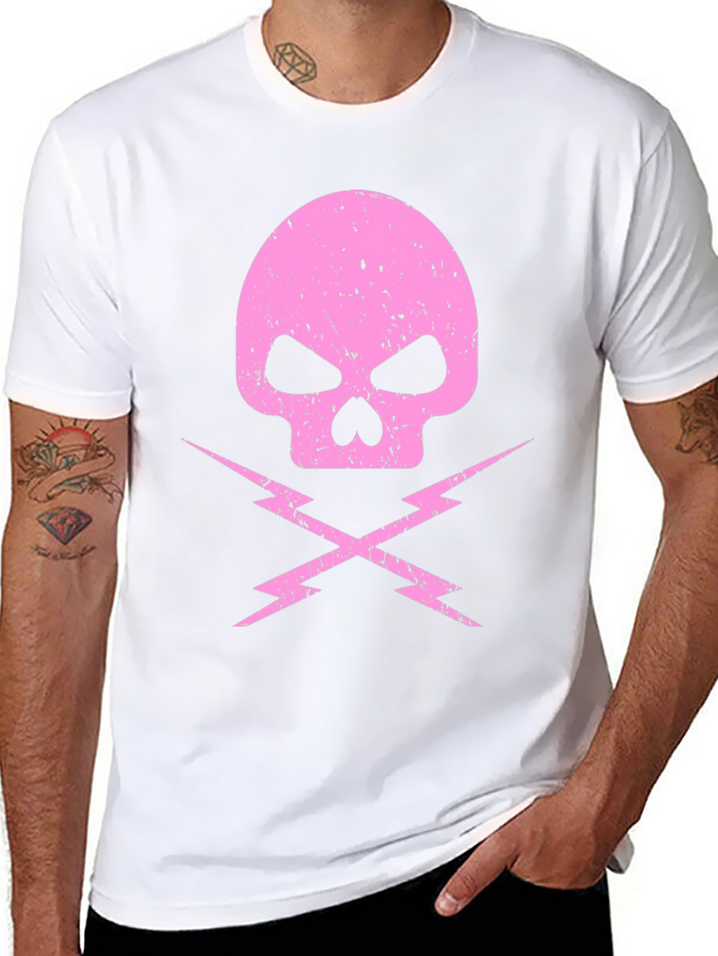 Pink Skull & Lightning Bolt Graphic Black T-Shirt