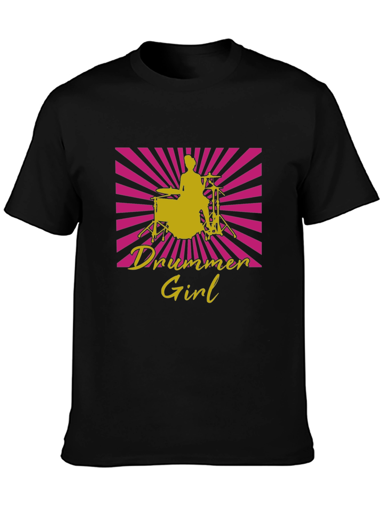 Drummer Girl Graphic Tee - Black Cotton T-Shirt