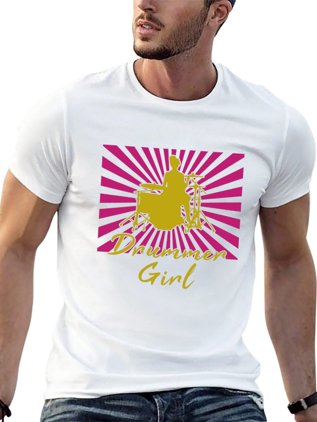 Drummer Girl Graphic Tee - Black Cotton T-Shirt
