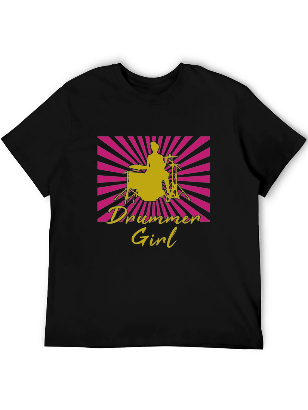 Drummer Girl Graphic Tee - Black Cotton T-Shirt