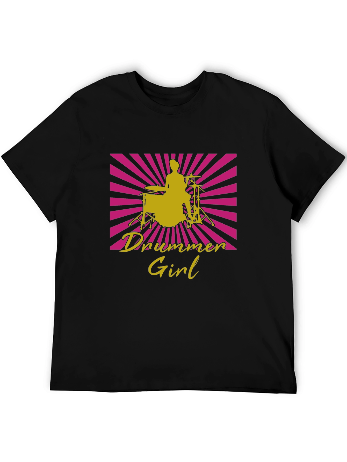 Drummer Girl Graphic Tee - Black Cotton T-Shirt