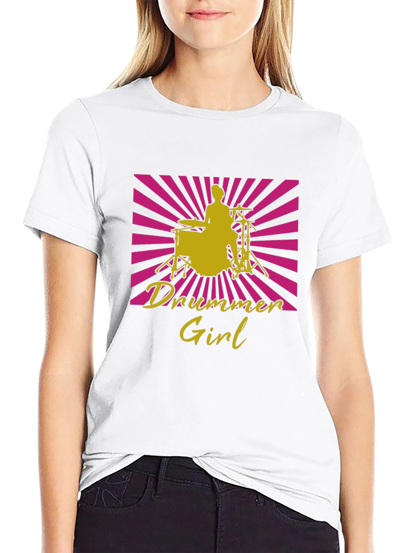 Drummer Girl Graphic Tee - Black Cotton T-Shirt