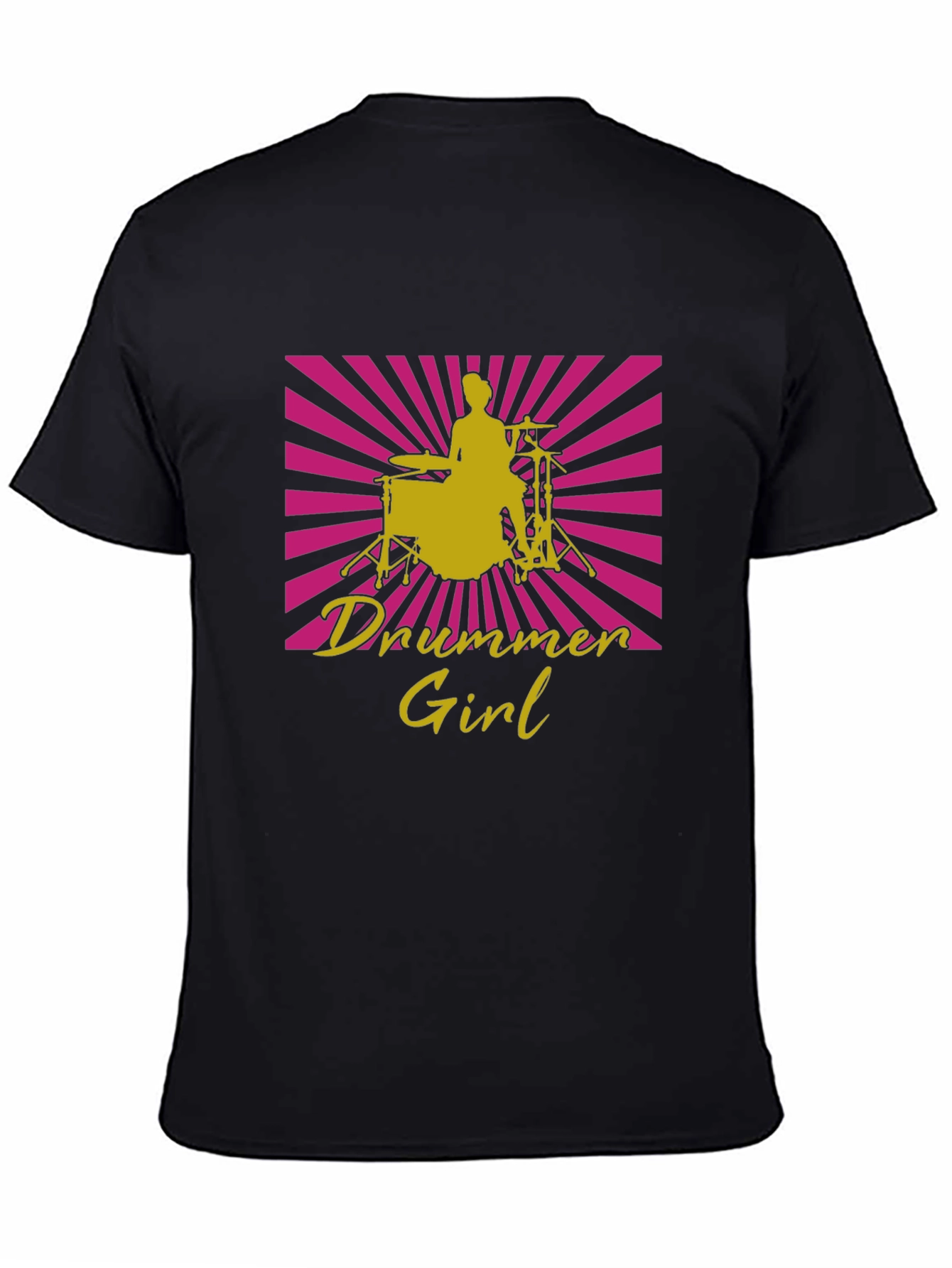 Drummer Girl Graphic Tee - Black Cotton T-Shirt