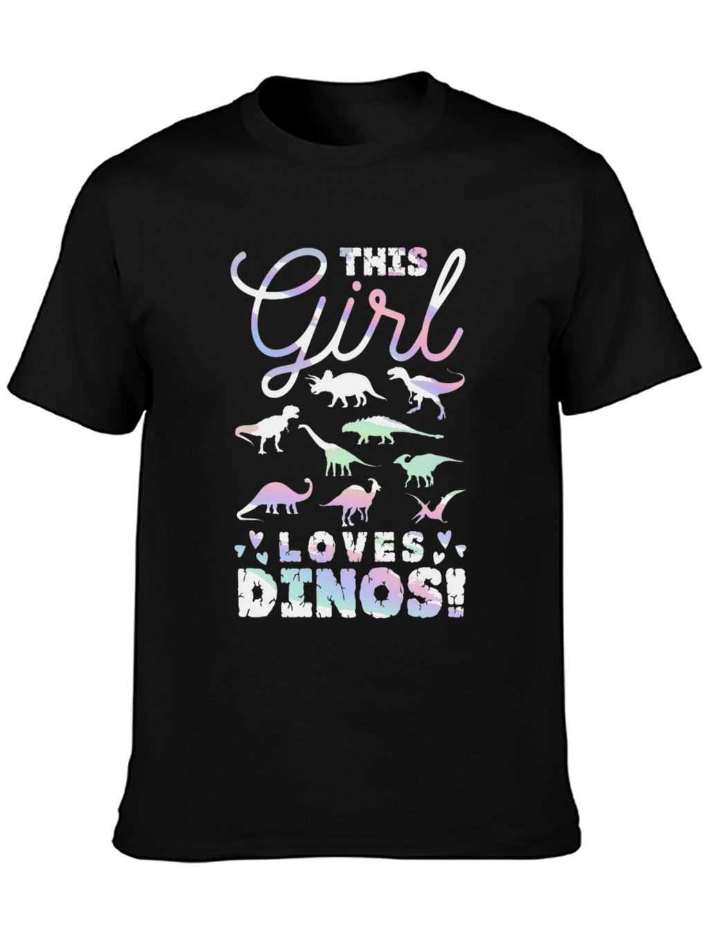 Girl Loves Dinos T-Shirt Black Cotton
