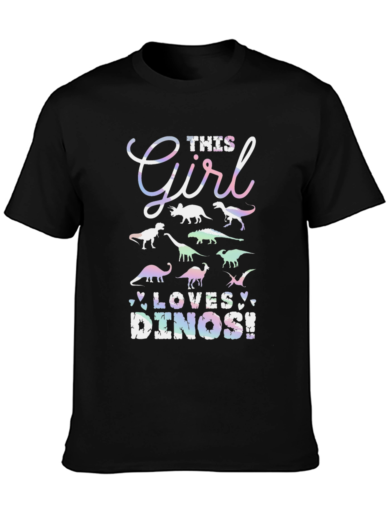 Girl Loves Dinos T-Shirt Black Cotton