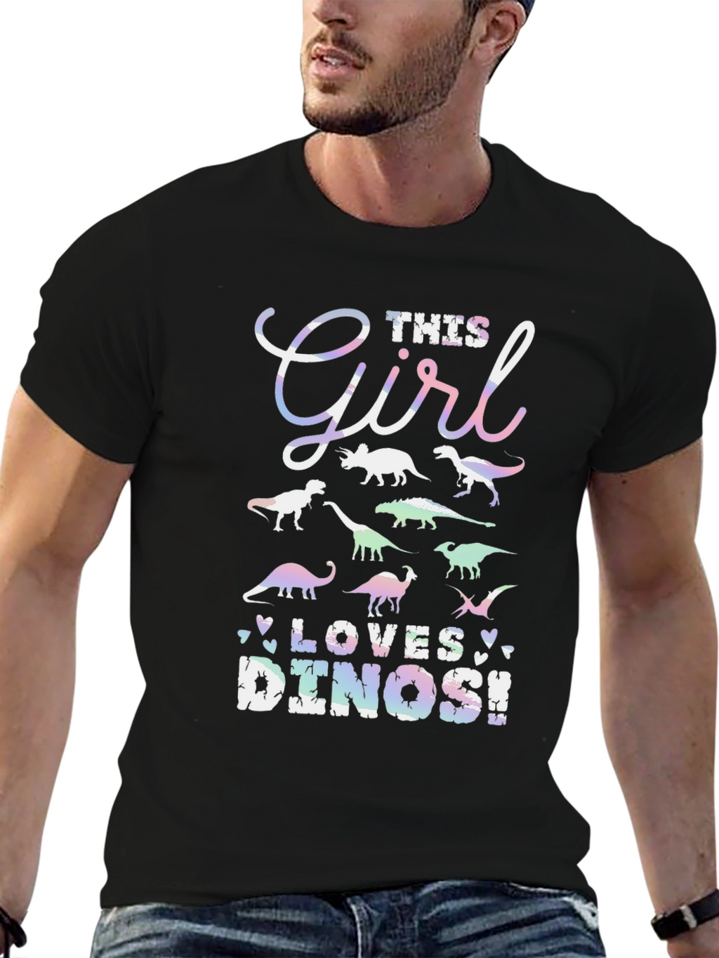 Girl Loves Dinos T-Shirt Black Cotton