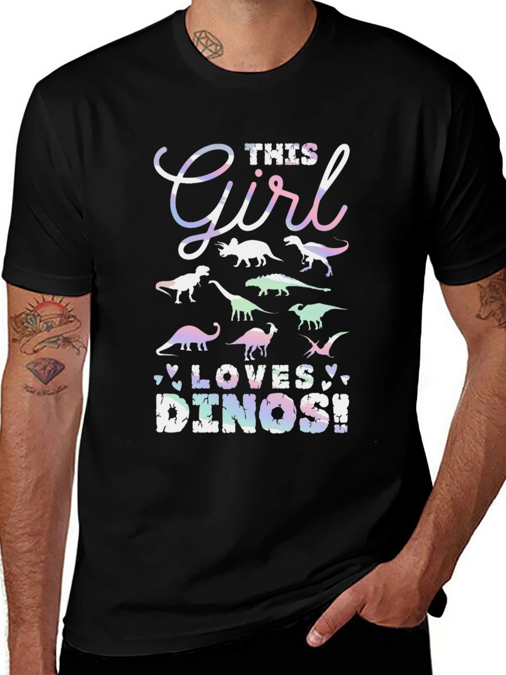 Girl Loves Dinos T-Shirt Black Cotton