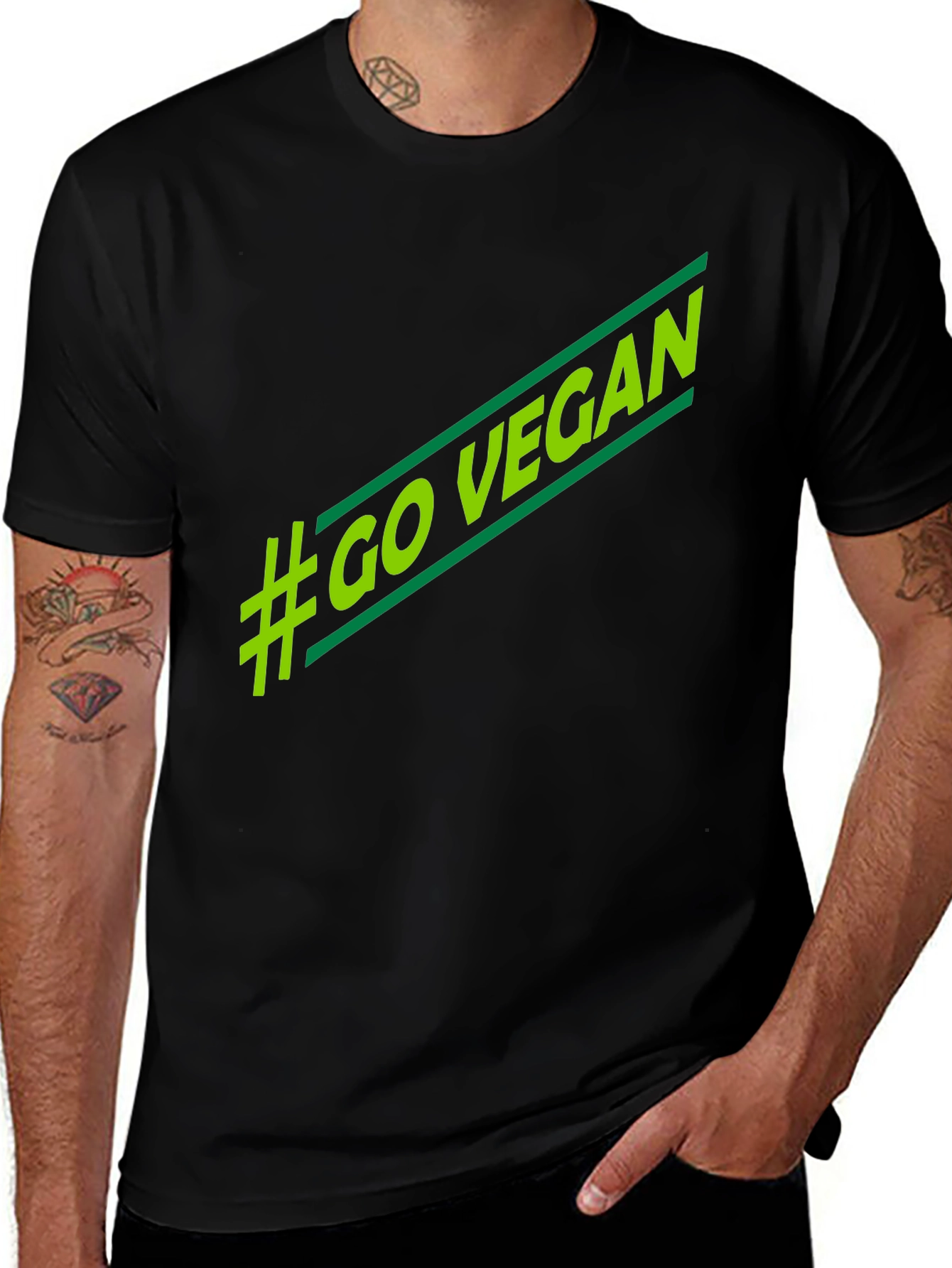 #Go Vegan T-Shirt - Stylish Green Graphic Tee