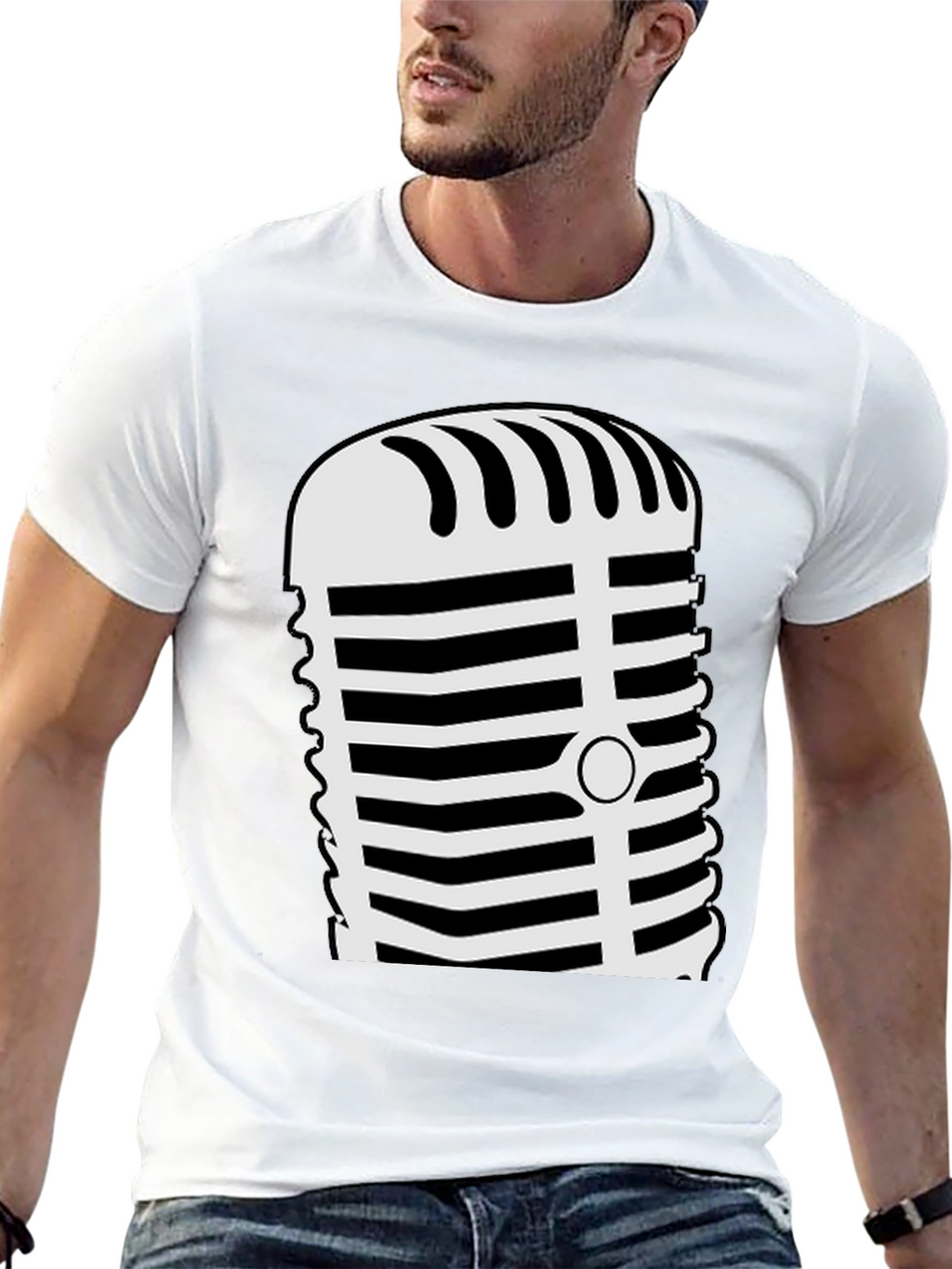 Retro Microphone Graphic Tee - Black