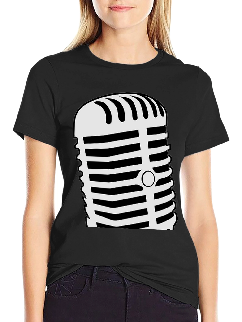 Retro Microphone Graphic Tee - Black