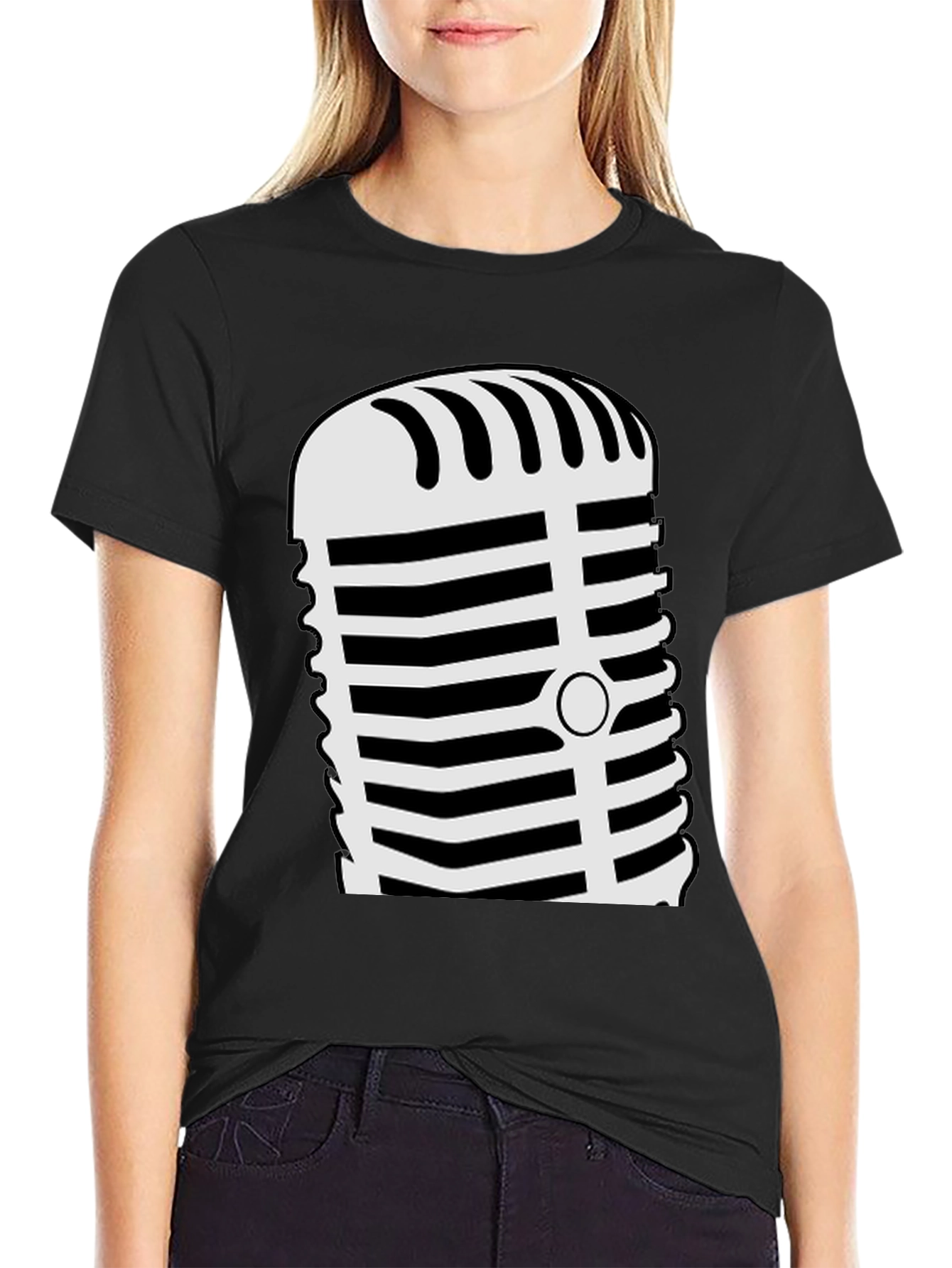 Retro Microphone Graphic Tee - Black