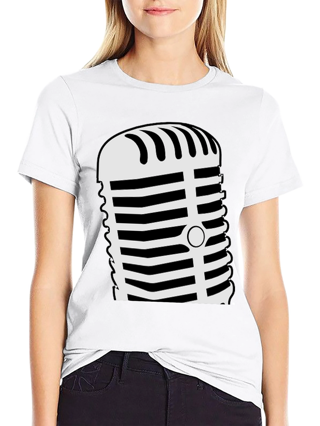 Retro Microphone Graphic Tee - Black
