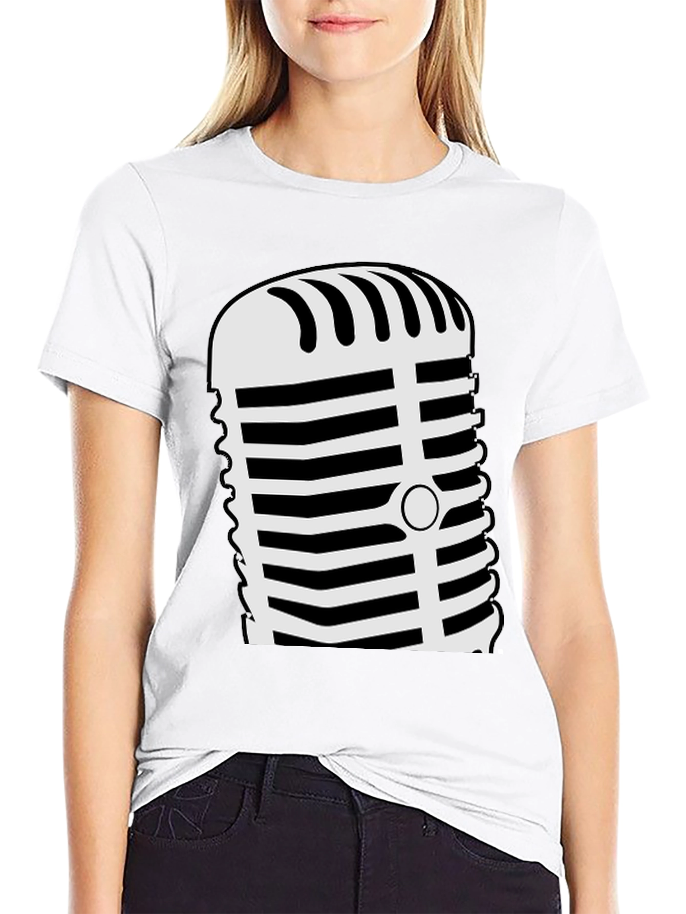 Retro Microphone Graphic Tee - Black