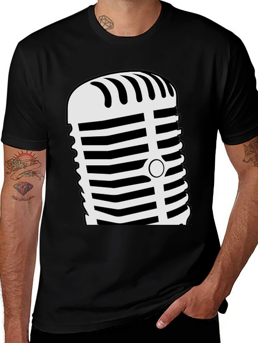 Retro Microphone Graphic Tee - Black